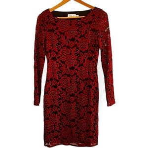 Eliza J Red and Black Lace Cocktail Dress Sultry Vixen Dress